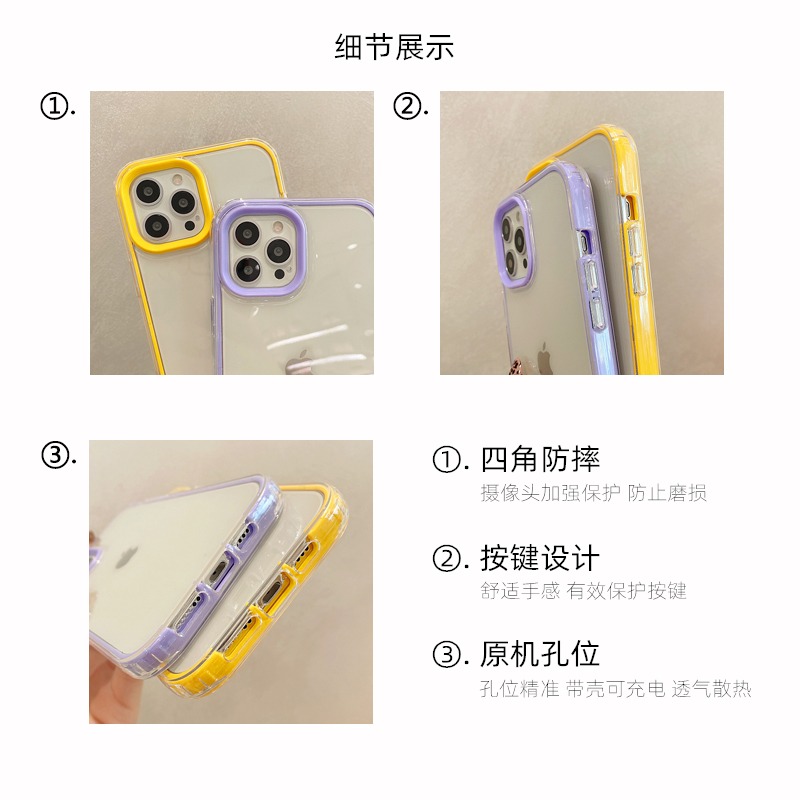 簡約透明糖果色邊框適用iphone12pro max蘋果11手機殼iphone13軟硅膠xsmax情侶x/xr/8plu-細節圖5