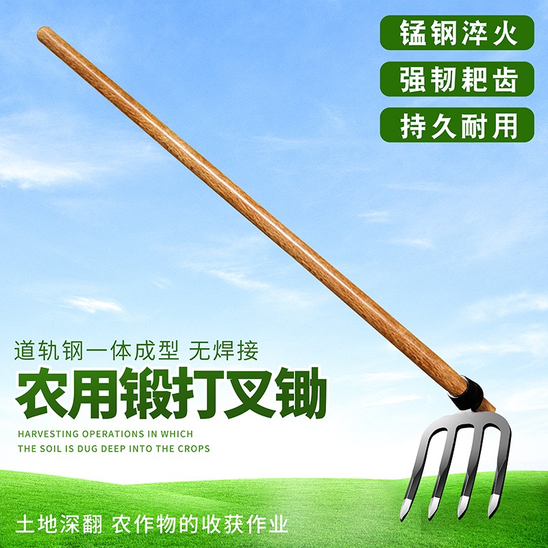 加厚鐵耙子鋼耙釘耙花園種菜翻土鬆土耙農具三四齒耙開荒翻地鋤頭-細節圖3