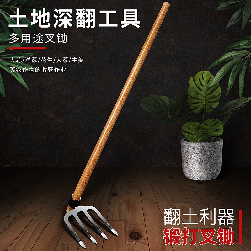 加厚鐵耙子鋼耙釘耙花園種菜翻土鬆土耙農具三四齒耙開荒翻地鋤頭-細節圖4