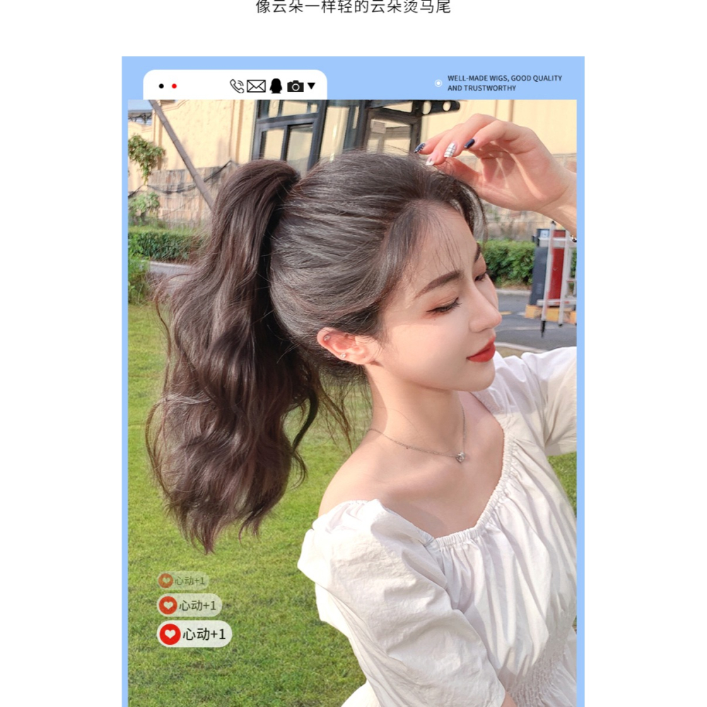 雲朵燙短馬尾 假發女短款網紅高馬尾梨花捲假馬尾夏抓夾卷發辮子-細節圖9