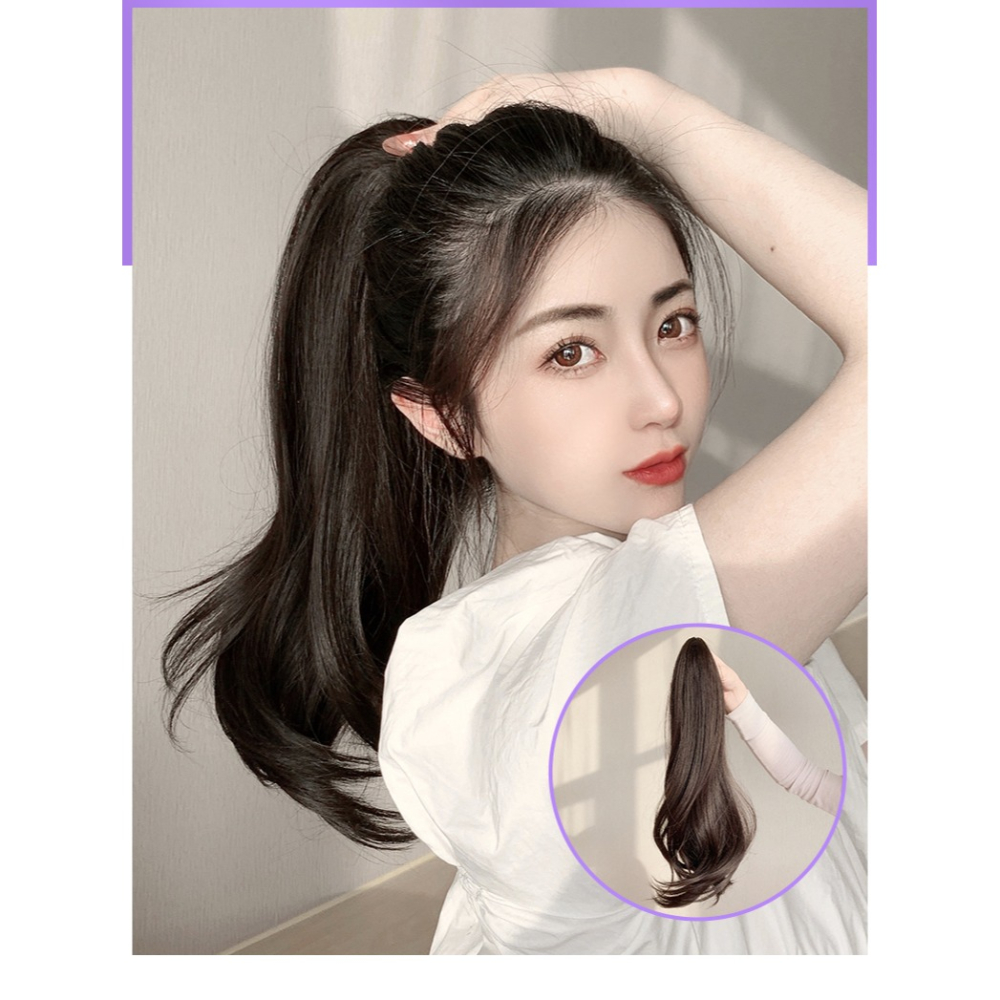 假發女夏馬尾抓夾大波浪網紅高馬尾自然假馬尾綁帶微卷長發尾辮子-細節圖7