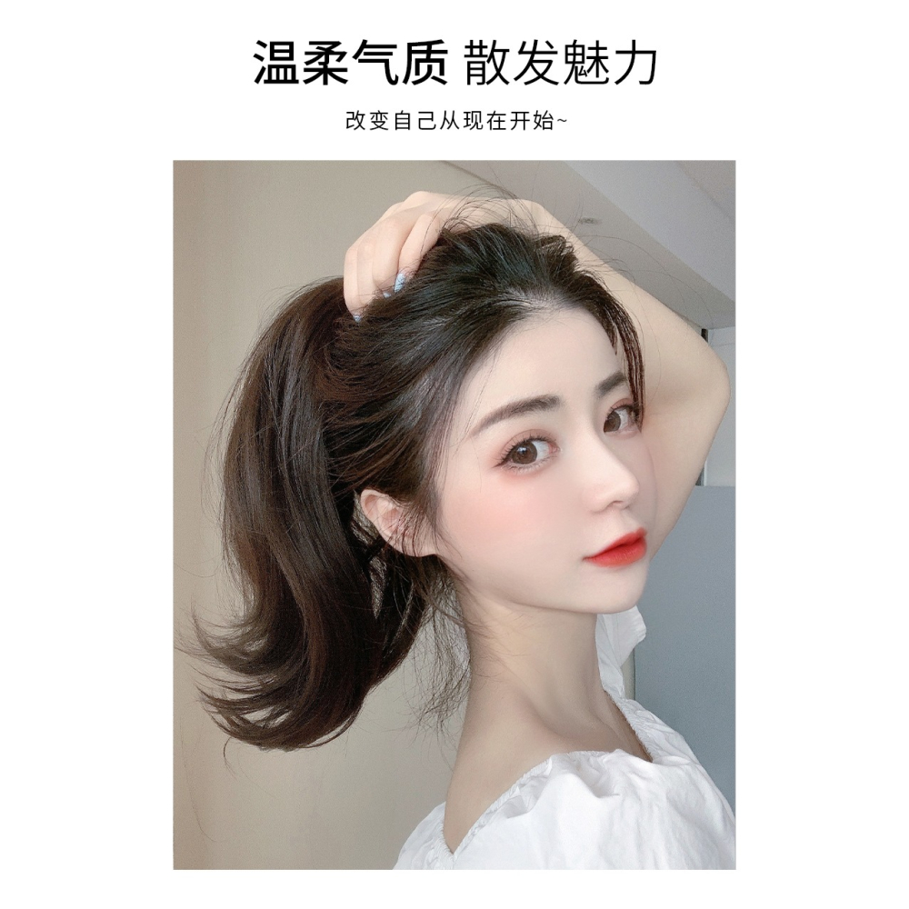 綁帶式微卷短馬尾 假發女網紅抓夾仿真發假發片可扎假馬尾辮自然-細節圖9
