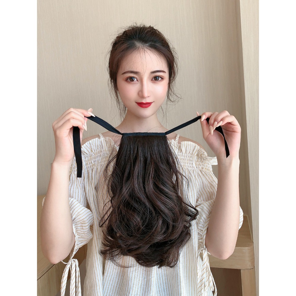 假馬尾假發女 微卷短辮子隱形短卷發 綁帶式短發假發尾短款仿真發-細節圖2