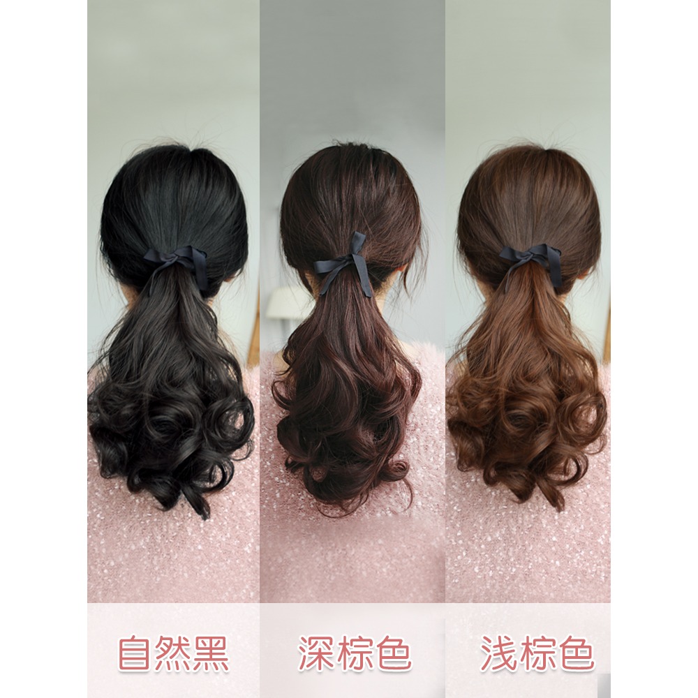 假發馬尾逼真綁帶式女生 梨花長卷發大波浪接發片仿真發低馬尾辮-細節圖5