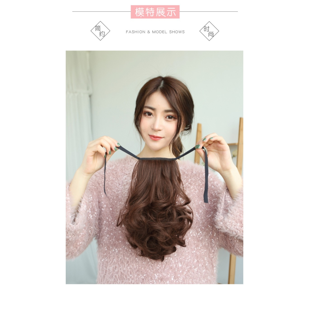 假發馬尾逼真綁帶式女生 梨花長卷發大波浪接發片仿真發低馬尾辮-細節圖9
