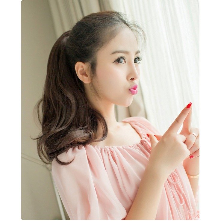 假發馬尾 短款梨花真馬尾假發女真發高長卷發大波浪綁帶式假辮子-細節圖10