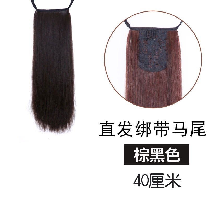 金凱麗長直發馬尾假發 女士綁帶式假馬尾 真發 馬尾辮假發片-細節圖7