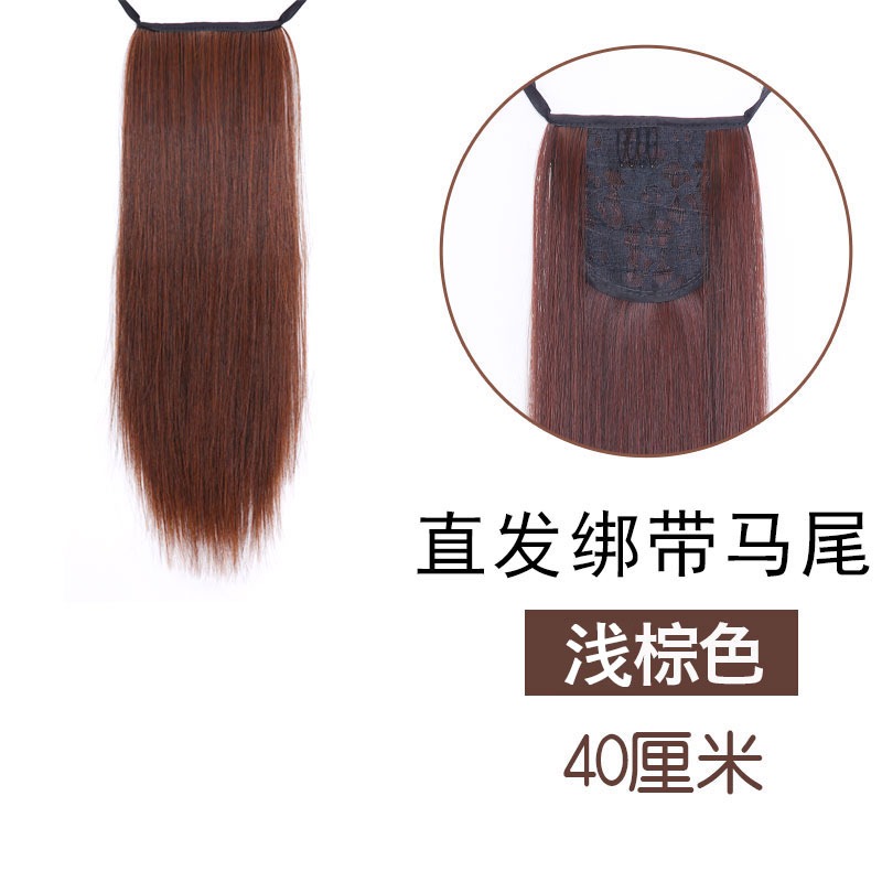 金凱麗長直發馬尾假發 女士綁帶式假馬尾 真發 馬尾辮假發片-細節圖8