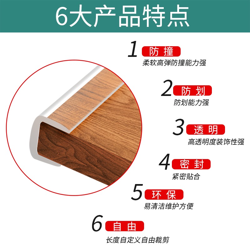 透明防撞條家用硅膠防磕碰桌邊自粘軟包u型鋼化玻璃茶幾包邊保護-細節圖4