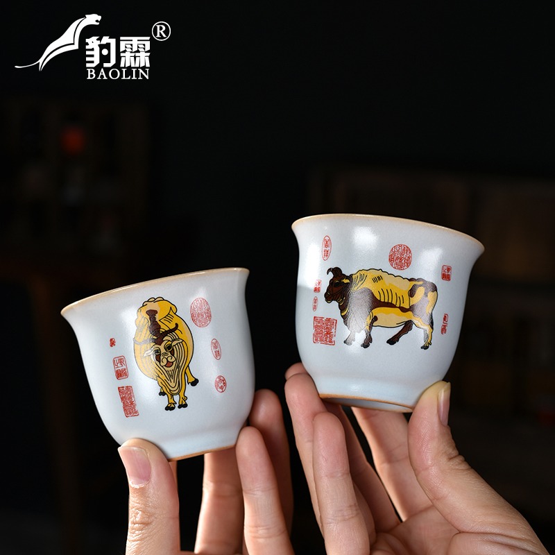 新款五牛圖窯變茶杯主人杯功夫茶杯陶瓷素杯品茗杯單會議杯辦公室-細節圖2