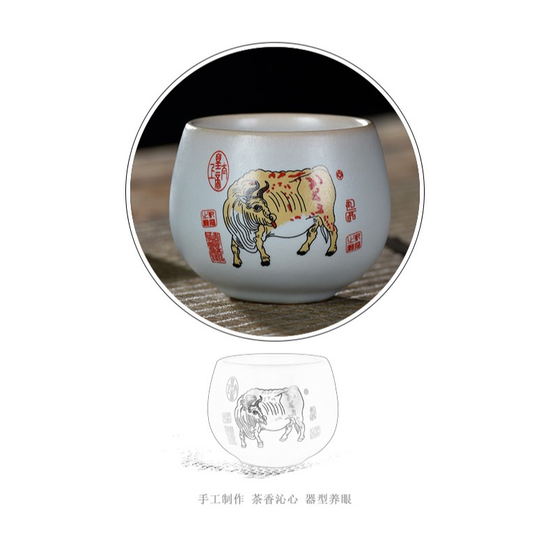 新款五牛圖窯變茶杯主人杯功夫茶杯陶瓷素杯品茗杯單會議杯辦公室-細節圖7