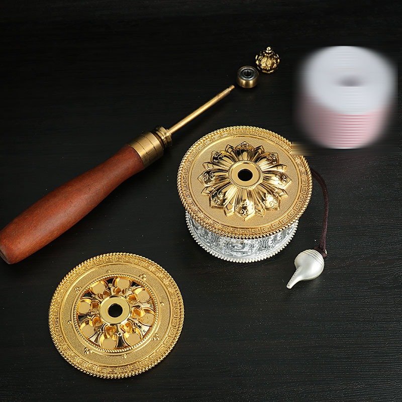 手搖轉經輪六字真言轉經筒佛教用品經輪觀音心咒合金靜音款銀色-細節圖4