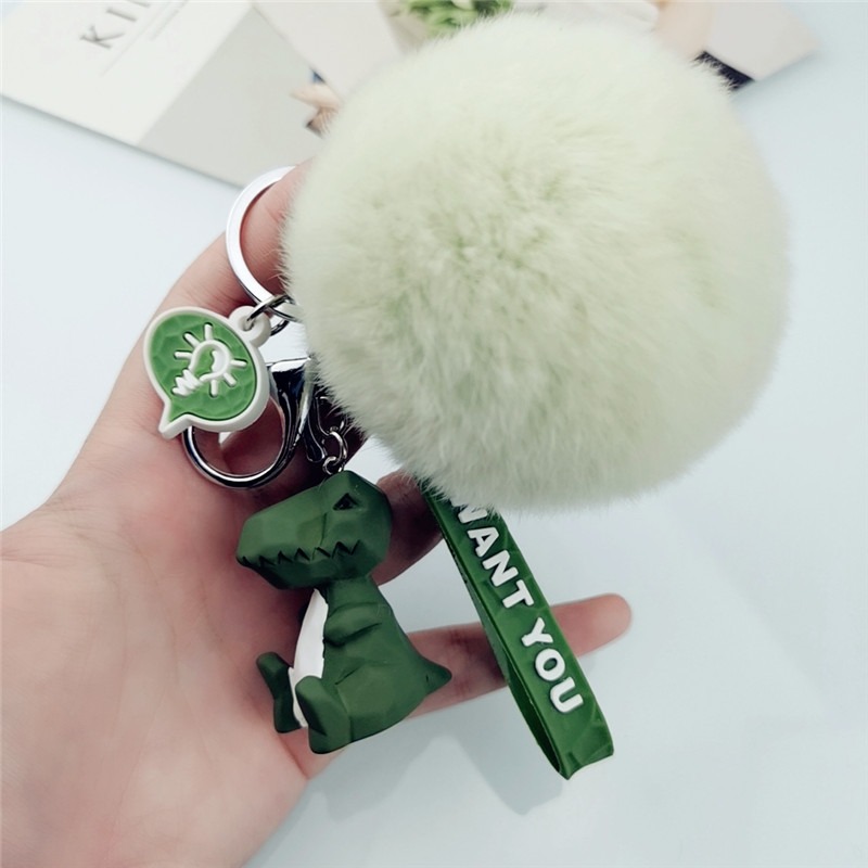 新幾何切面小恐龍考拉狐貍小動物鑰匙扣 時尚毛球車鑰匙扣包掛件-細節圖2