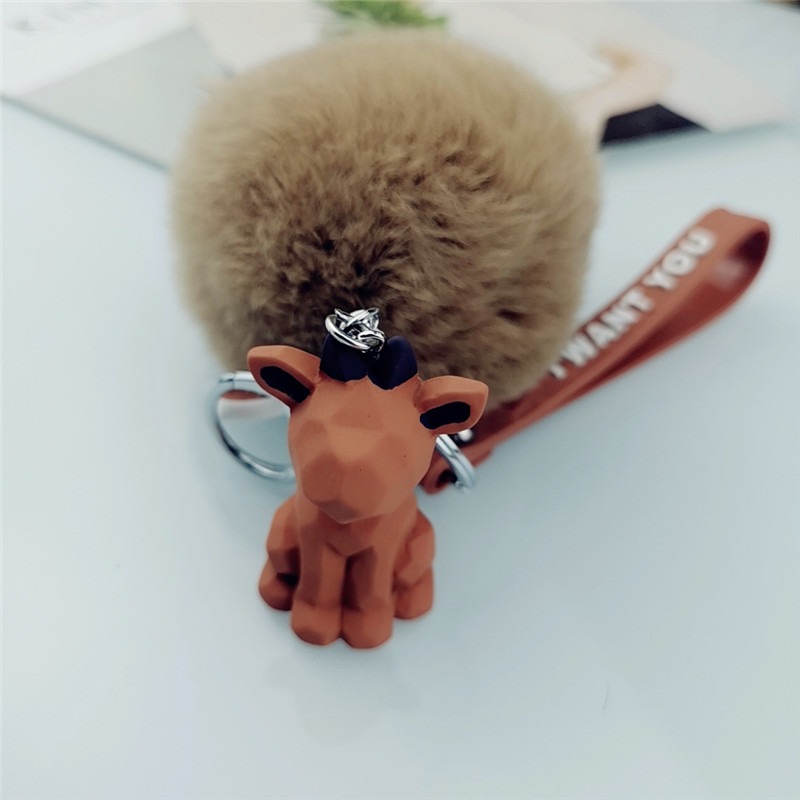 新幾何切面小恐龍考拉狐貍小動物鑰匙扣 時尚毛球車鑰匙扣包掛件-細節圖5