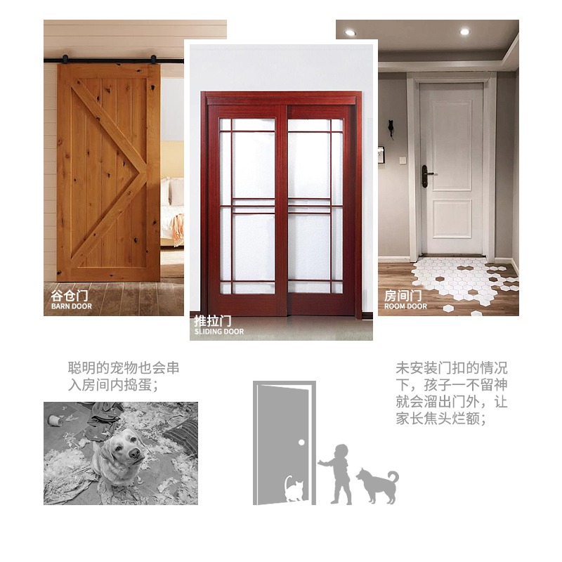 免打孔防盜扣家用門栓推拉門鎖扣廁所鎖門內扣搭反鎖插銷防盜門鏈-細節圖2