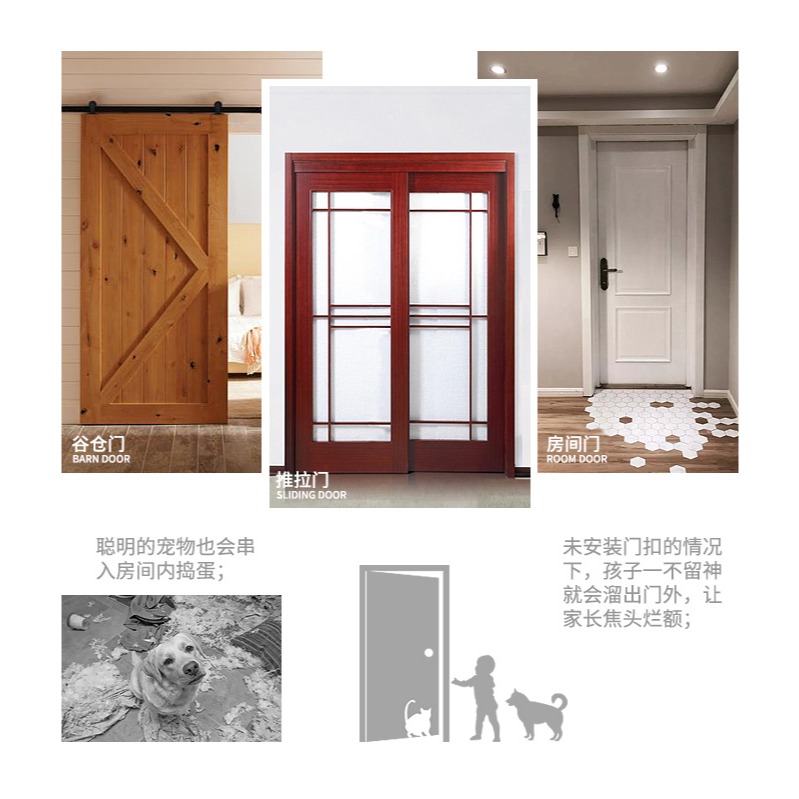 免打孔防盜扣家用門栓推拉門鎖扣廁所鎖門內扣搭反鎖插銷防盜門鏈-細節圖8