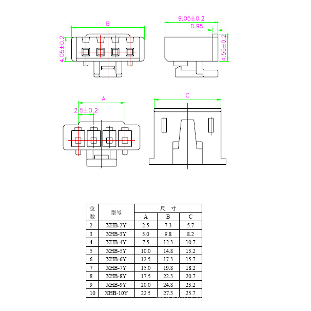 XHB2.54mm 帶扣膠殼 插頭 2.54MM 2P3P4P5P6P7P8P9P10P12P-細節圖3