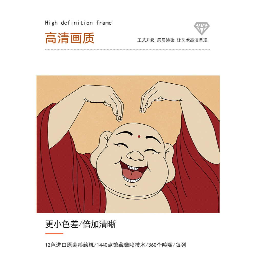 笑口常開彌勒佛掛畫佛系禪意客廳餐廳飯廳茶室裝飾畫玄關卡通字畫-細節圖7
