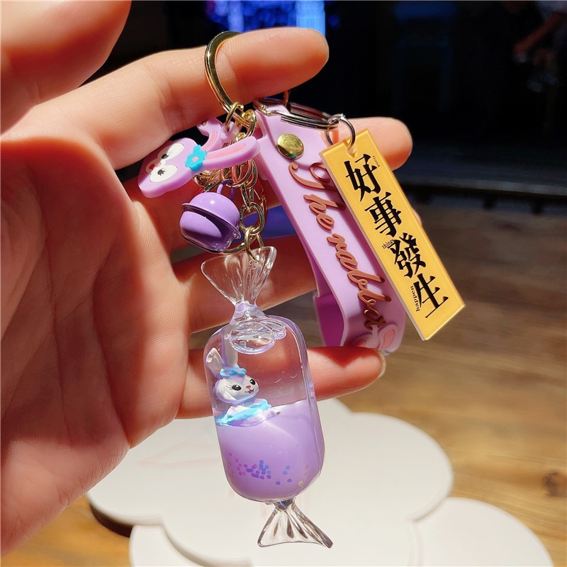 夢幻流沙小兔子鑰匙扣女可愛卡通奶茶杯漂浮瓶少女心包掛飾小禮物-細節圖5