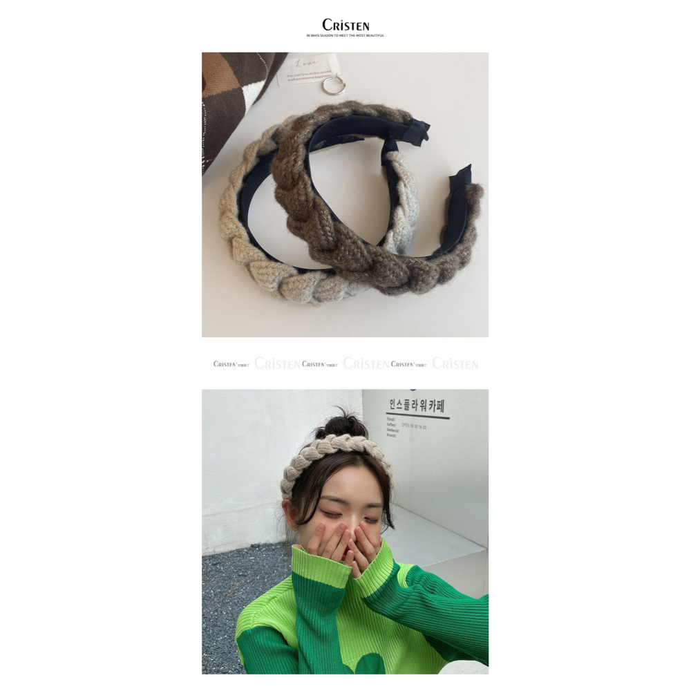 秋冬季寬邊編織壓發箍女高顱頂外出百搭發捆復古法式洗臉毛線頭箍-細節圖10