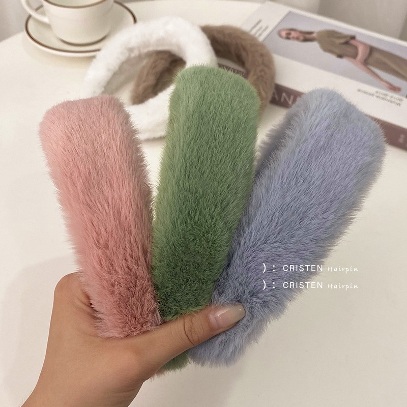 糖果色毛絨發卡發箍女百搭外出寬邊秋冬簡約韓國韓版網紅洗臉頭箍-細節圖3
