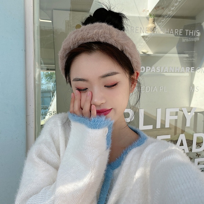 糖果色毛絨發卡發箍女百搭外出寬邊秋冬簡約韓國韓版網紅洗臉頭箍-細節圖4