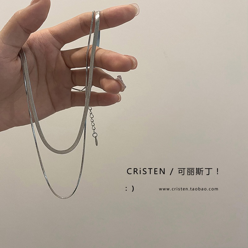 銀色蛇骨鏈雙層項鏈女ins潮嘻哈街頭小眾設計感配飾不掉色不生銹-細節圖2