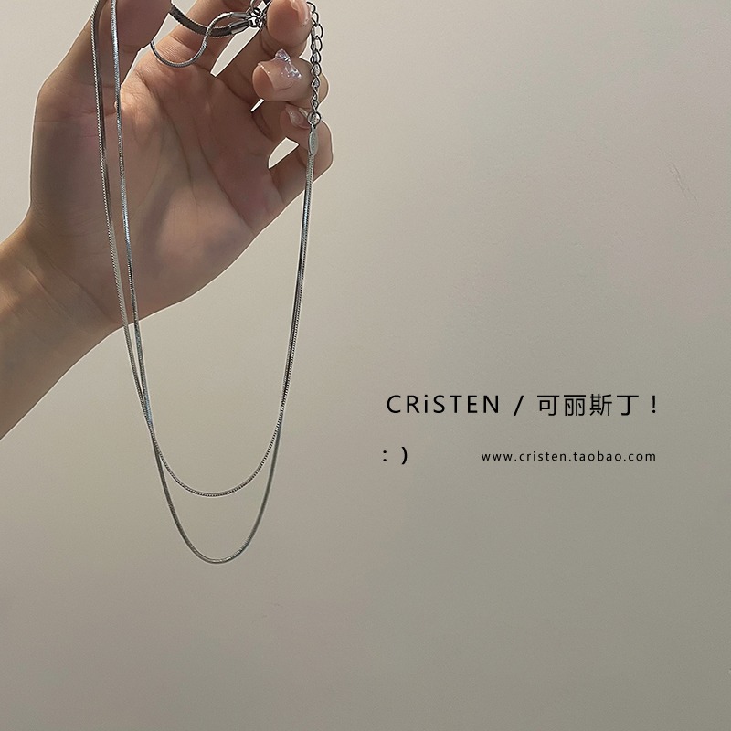 銀色蛇骨鏈雙層項鏈女ins潮嘻哈街頭小眾設計感配飾不掉色不生銹-細節圖4