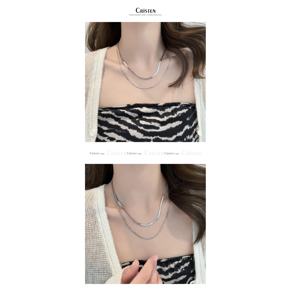 銀色蛇骨鏈雙層項鏈女ins潮嘻哈街頭小眾設計感配飾不掉色不生銹-細節圖9