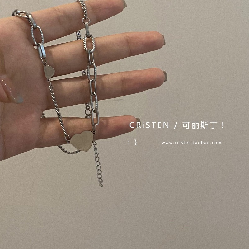 鈦鋼愛心項鏈女choker鎖骨鏈小眾設計感ins冷淡風嘻哈簡約氣質-細節圖2