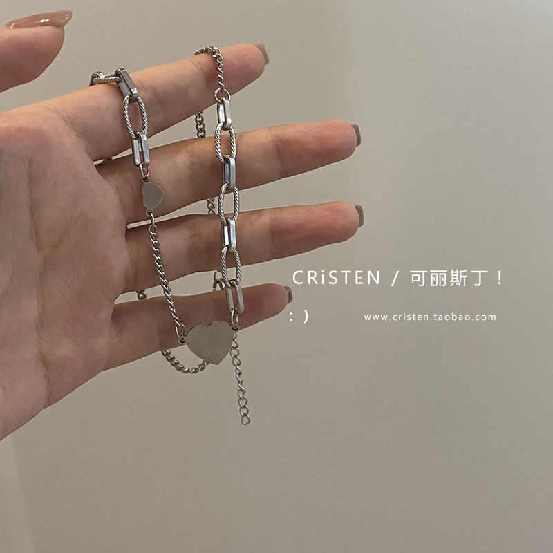 鈦鋼愛心項鏈女choker鎖骨鏈小眾設計感ins冷淡風嘻哈簡約氣質-細節圖3