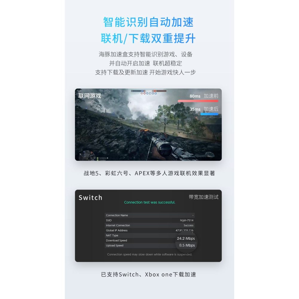 PS5 Switch Xbox PS4 主機遊戲加速器 聯機寶 下載加速海豚加速盒-細節圖4