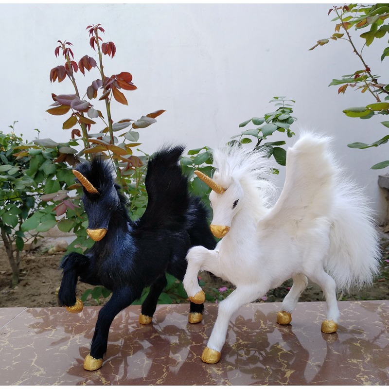 仿真馬模型獨角獸黑馬擺件新房家居女友禮物場景佈置拍照攝影道具-細節圖9