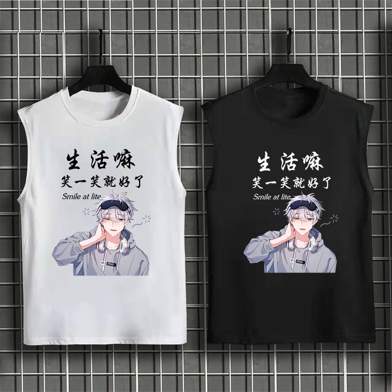 背心男夏季青少年薄款無袖t恤寬松大碼百搭外穿打底坎肩上衣潮ins-細節圖2