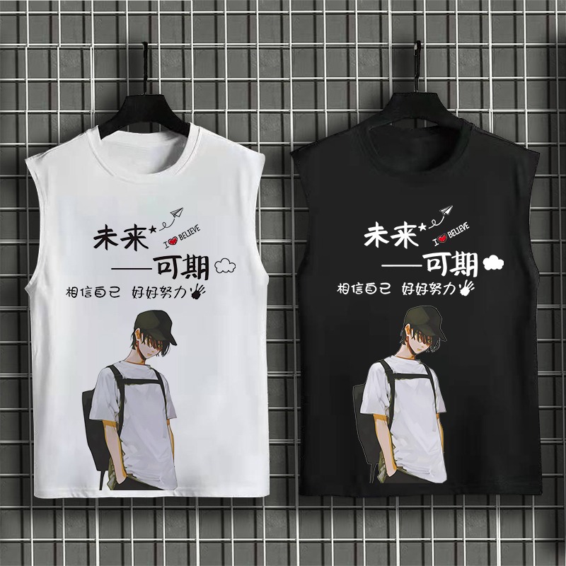 背心男夏季青少年薄款無袖t恤寬松大碼百搭外穿打底坎肩上衣潮ins-細節圖3