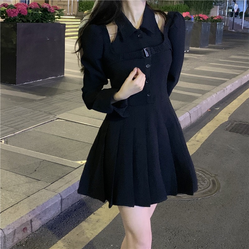 純欲新款露背綁帶掛脖2022百褶連衣裙女夏季甜辣翻領無袖氣質短裙-細節圖4