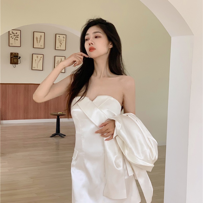 中長款韓版白色西裝外套寬松休閑紐扣口袋2022春裝女新款西服上衣-細節圖5