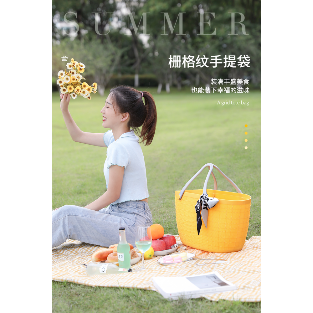 星優野餐籃大號環保購物籃網紅手提戶外春遊菜籃子家用雜物臟衣籃-細節圖6