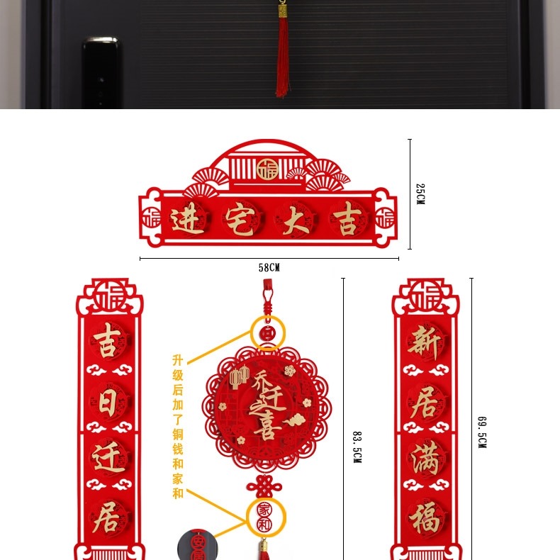 迷你小對聯喬遷對聯入戶門門對新居搬家之喜創意四字防盜門入宅-細節圖8
