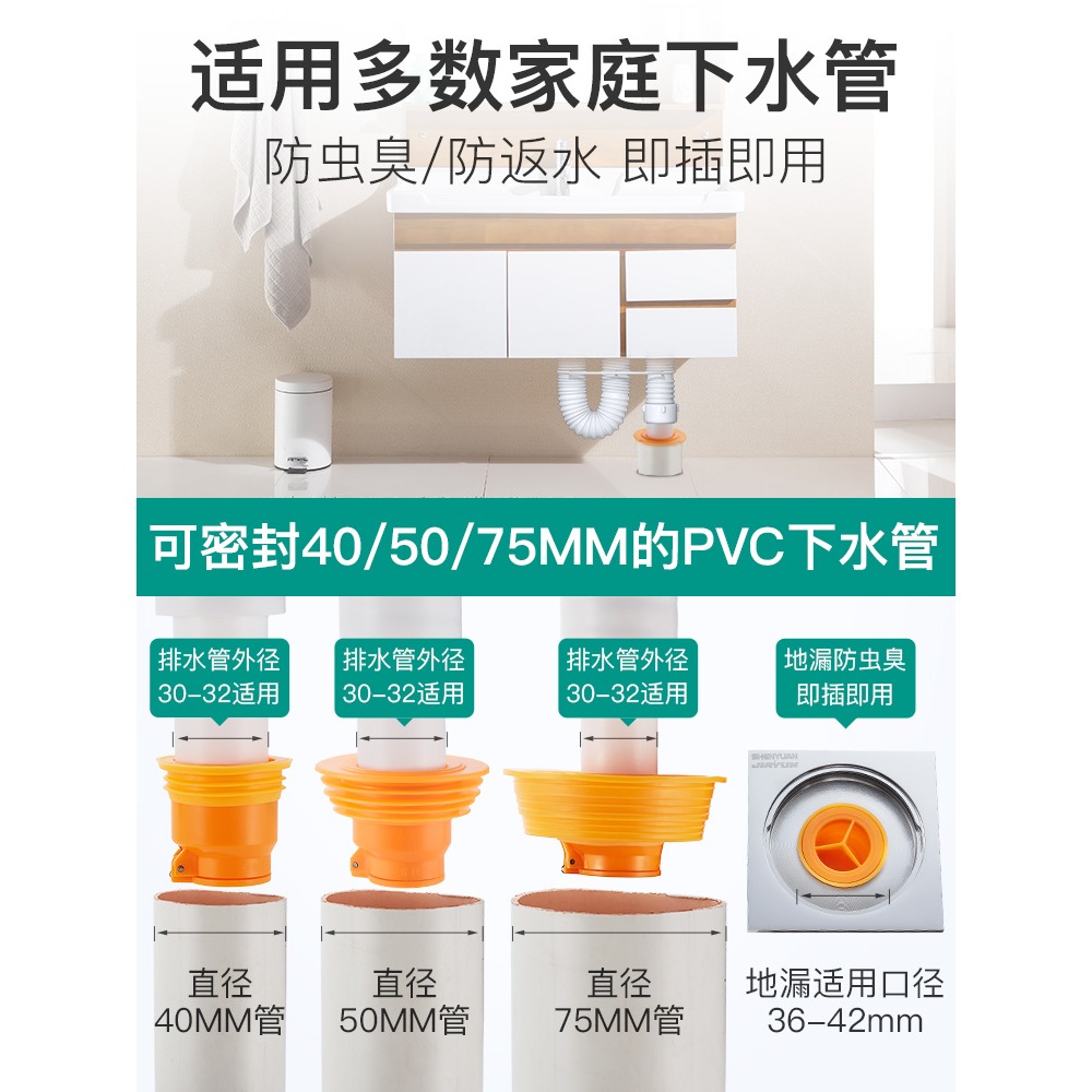 下水管防臭密封圈廚房下水道神器廁所衛生間洗衣機地漏防臭芯塞器-細節圖3