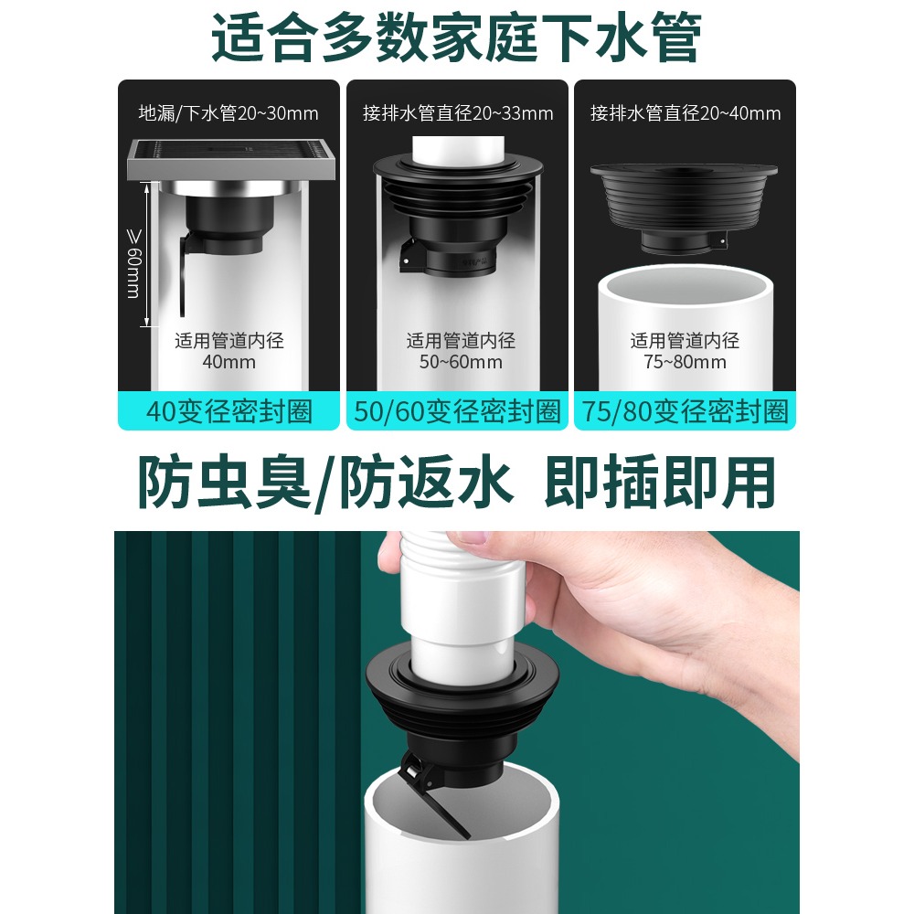 下水管防返臭神器洗手盆廚房洗衣機封口蓋排水管道密封圈塞堵口器-細節圖2