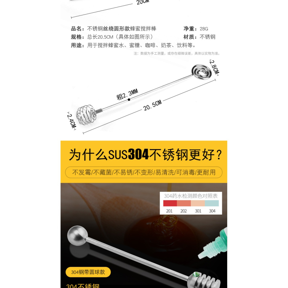 包郵304不銹鋼蜂蜜棒蜂蜜勺攪拌棒比木勺幹凈喝蜜調蜜蜂蜜棒攪拌-細節圖9