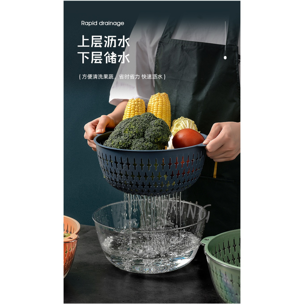 雙層瀝水家用廚房洗菜盆瀝水籃洗菜籃濾水籃漏水籃洗水果蔬菜洗菜-細節圖7