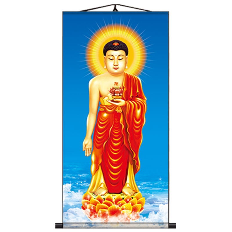 佛像掛畫南無阿彌陀佛畫像釋迦牟尼畫佛唐卡西方三聖絹布卷軸字畫-細節圖7