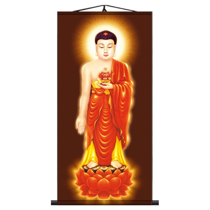 佛像掛畫南無阿彌陀佛畫像釋迦牟尼畫佛唐卡西方三聖絹布卷軸字畫-細節圖8