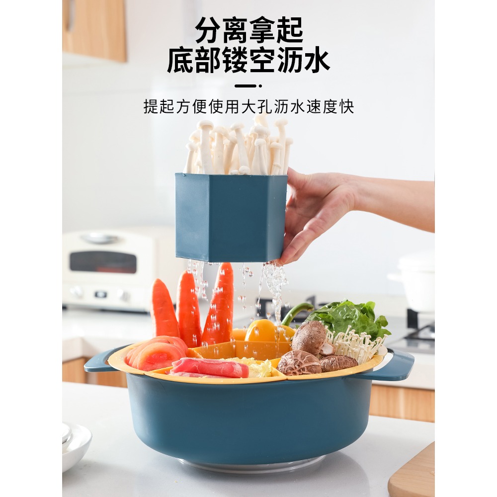 可旋轉家用火鍋食材拼盆蔬菜拼盤水果盤洗菜盆瀝水籃果盤零食盤-細節圖4