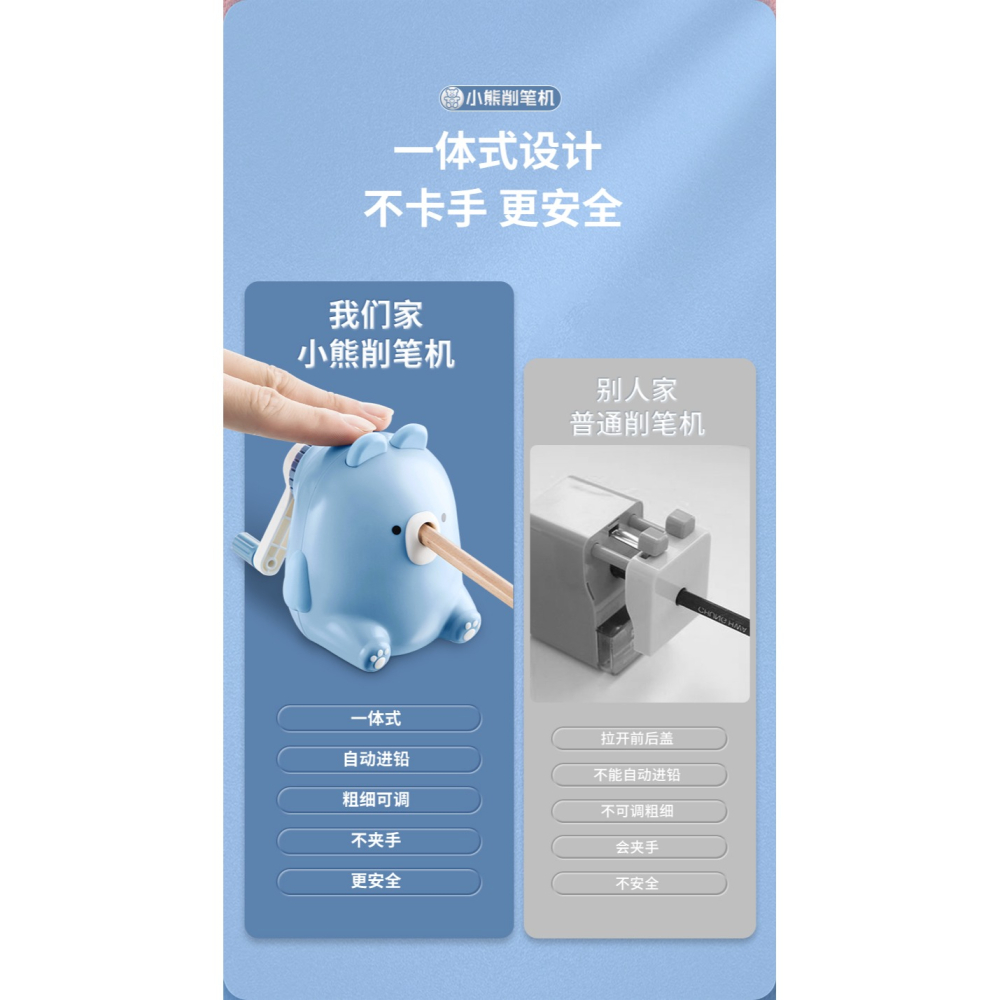 貓太子小熊手搖削筆器自動卷筆刀鉛筆轉筆刀小學生專用手動削筆刀兒童刨筆機絞修筆刀削筆機素描鉛筆刀削筆器-細節圖7