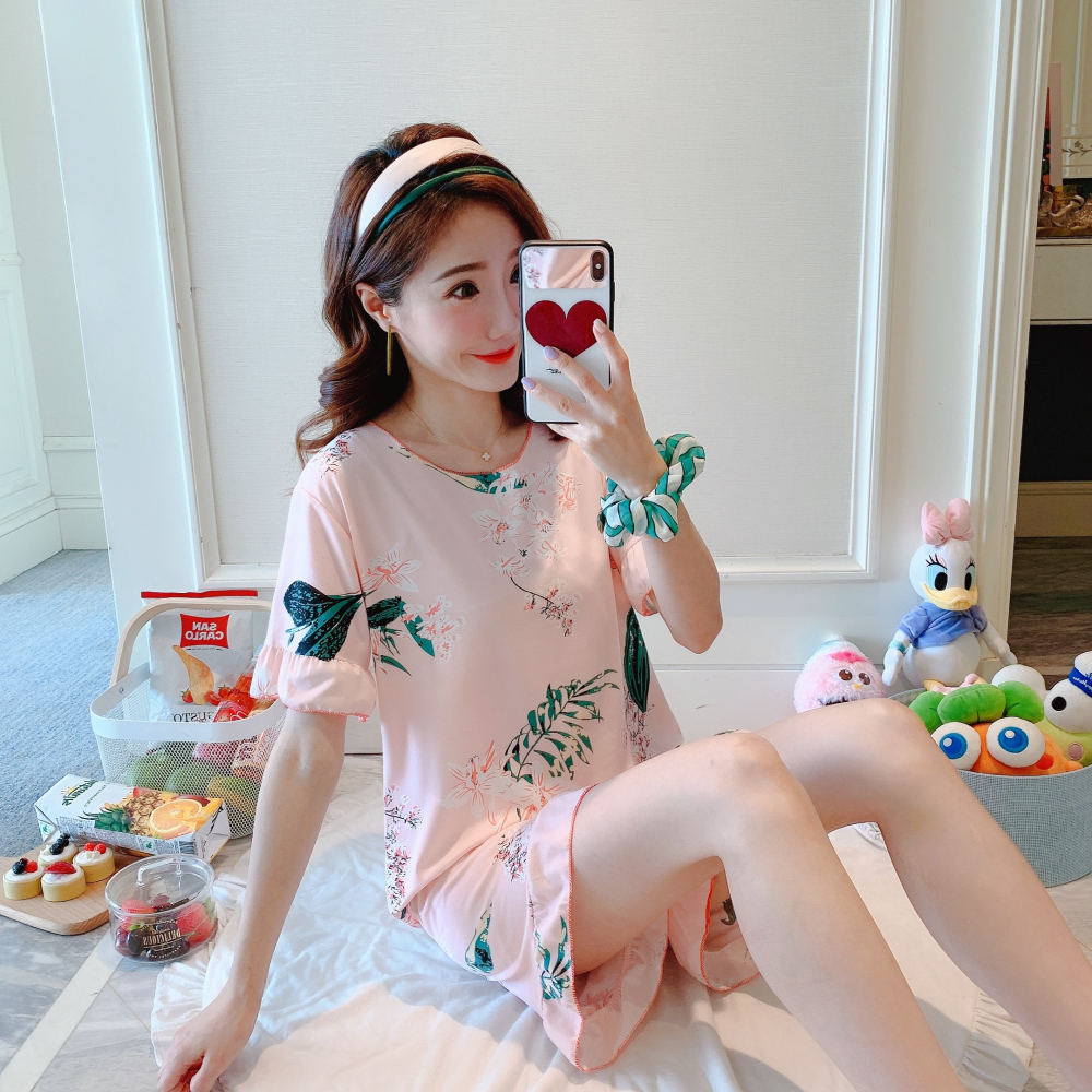 睡衣女夏短袖短褲韓版清新櫻桃可愛學生薄款寬松可外穿套裝家居服-細節圖3