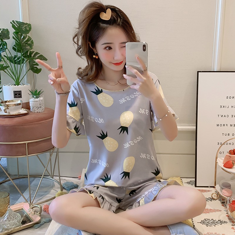 睡衣女夏短袖短褲韓版清新櫻桃可愛學生薄款寬松可外穿套裝家居服-細節圖4
