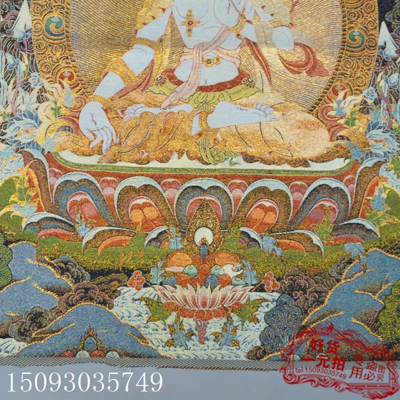古玩收藏 唐卡織錦布畫絲織畫 刺繡金絲線蘇繡 精品度母織繡15-細節圖9